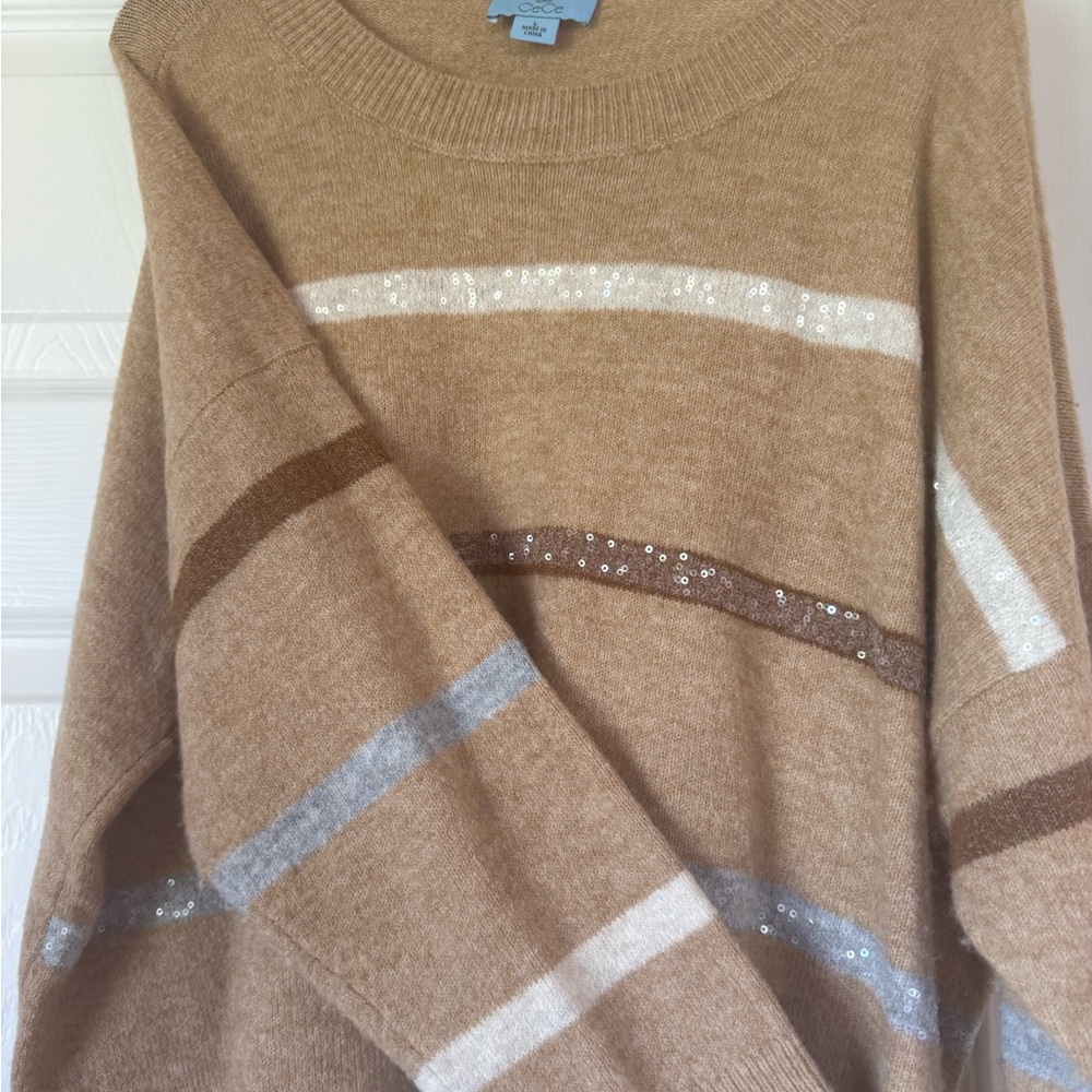 CeCe Tan and Brown Striped Sweater